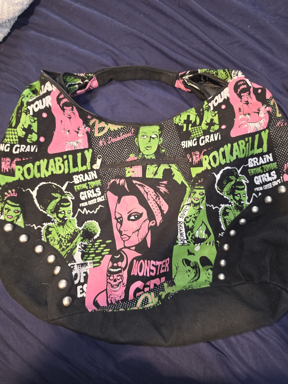 Rockabilly Graphic Pattern Women’s Shoulder Bag - Pink & Green